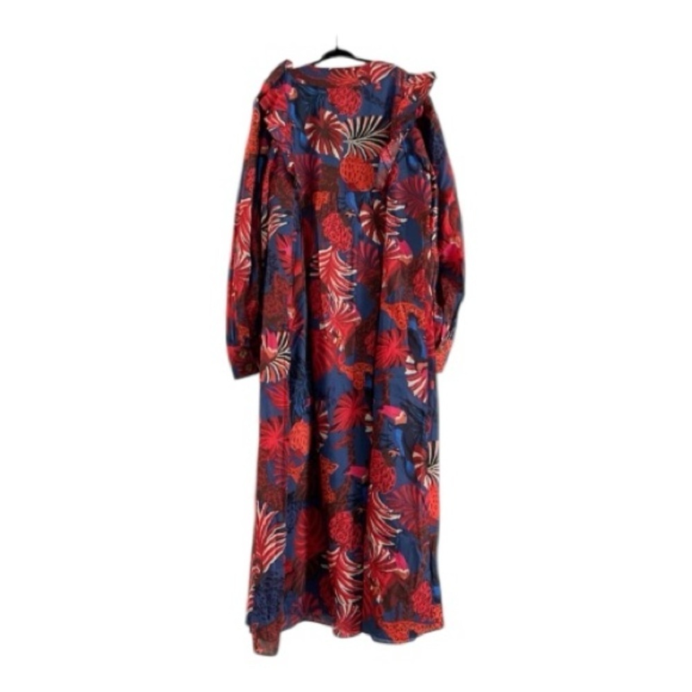NWOT FARM RIO Red Blue Animal Tapestry Midi Tropical Flare Puff Sleeve Dress XS - Picture 9 of 9